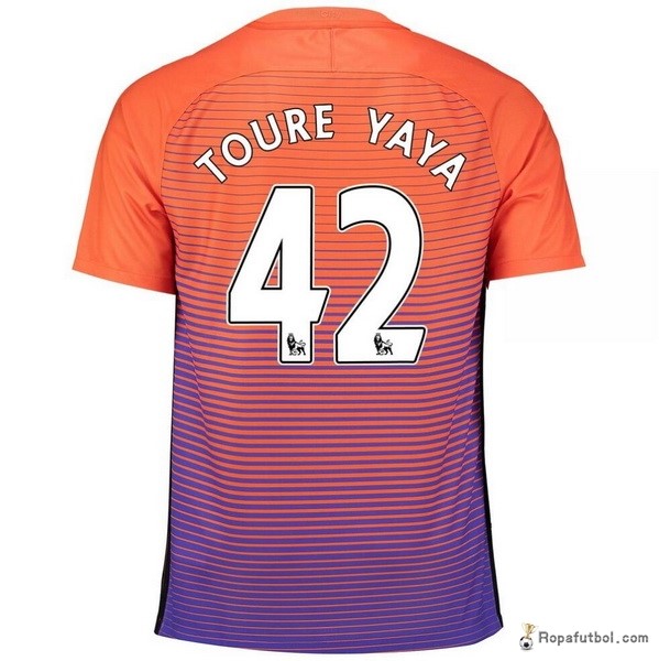 Camiseta Manchester City Replica Tercera Ropa Toure Yaya 2016/17 Naranja